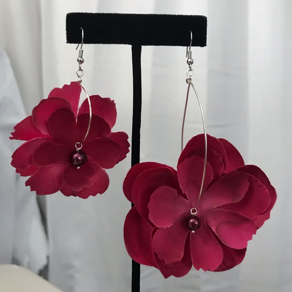 Magenta Blossom Asymmetrical Earrings